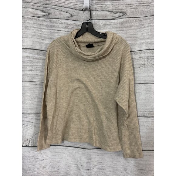 Bobeau Beige Waffle Knit Cowl Neck Long Sleeve Top M - Picture 1 of 3